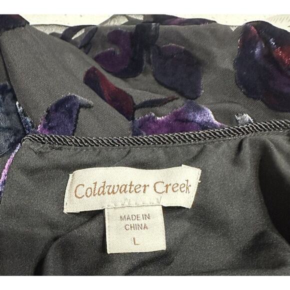 Coldwater Creek Blouse Top Black Velvet Floral whimsigoth witchy dark Romantic L - Picture 3 of 9